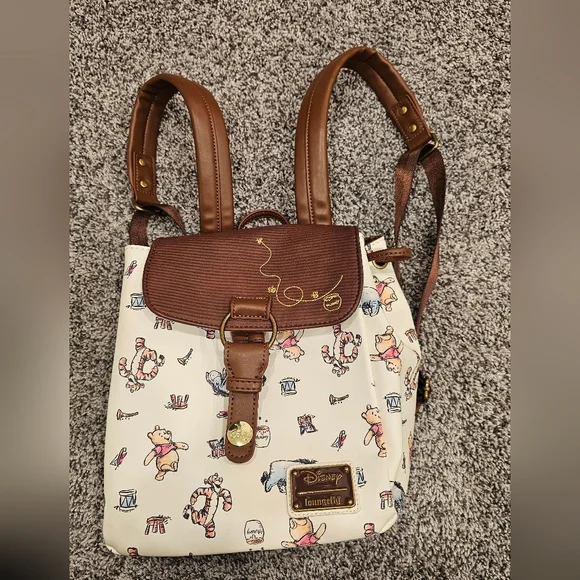 Loungefly Disney Winnie Pooh Character Cream & Brown Print Backpack - Picture 13 of 16
